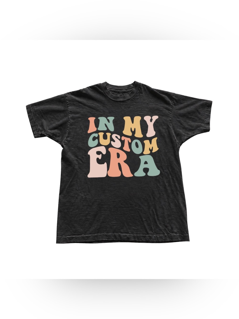 Black Short Sleeve Tee with Retro Multicolor Lettering